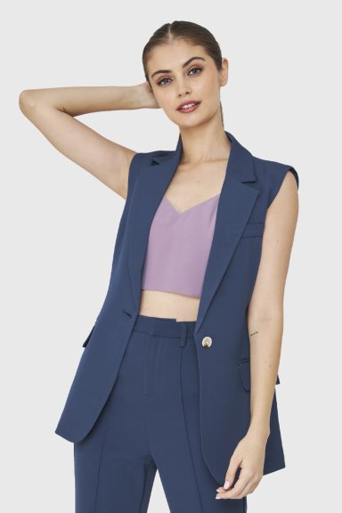 BLAZER SIN MANGAS BOTON AZUL ACERO NICOPOLY - 1