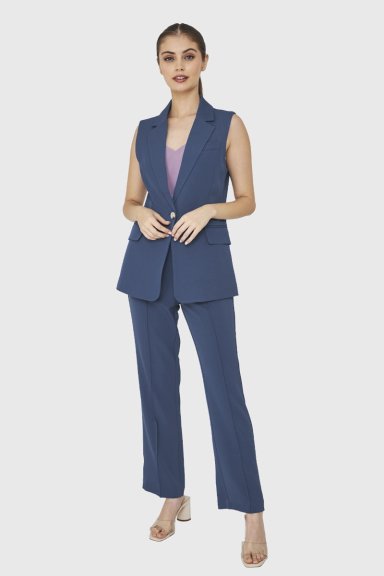 BLAZER SIN MANGAS BOTON AZUL ACERO NICOPOLY - 2