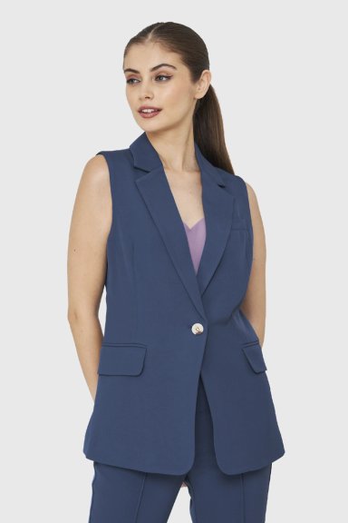 BLAZER SIN MANGAS BOTON AZUL ACERO NICOPOLY - 5