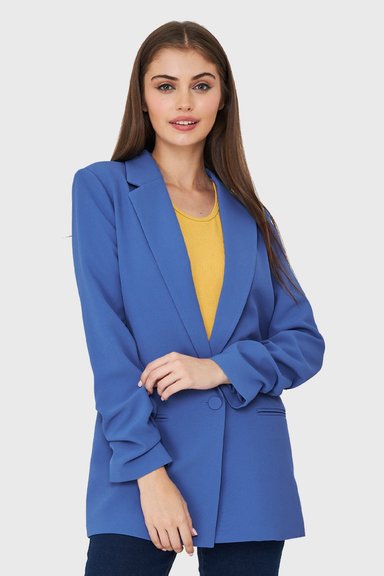 BLAZER LARGO MANGA DRAPEADA AZUL MEDIO NICOPOLY - 1