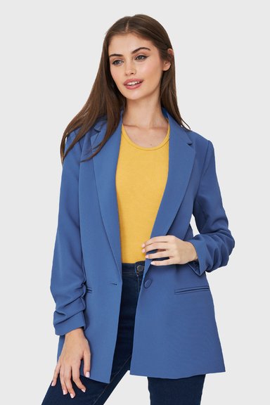 BLAZER LARGO MANGA DRAPEADA AZUL MEDIO NICOPOLY - 5