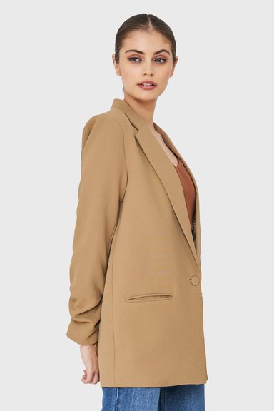 BLAZER LARGO MANGA DRAPEADA KHAKI NICOPOLY - 3