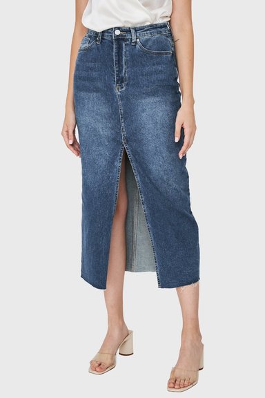 FALDA MUJER NICOPOLY AZUL MEDIO DENIM TAJO FRONTAL - 1