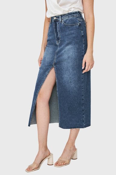 FALDA MUJER NICOPOLY AZUL MEDIO DENIM TAJO FRONTAL - 3