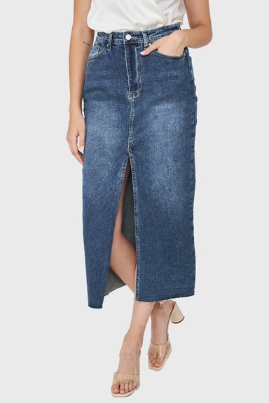 FALDA MUJER NICOPOLY AZUL MEDIO DENIM TAJO FRONTAL - 5