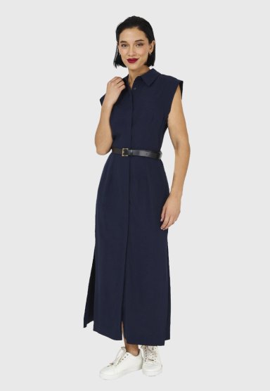 VESTIDO CAMISERO MUJER NICOPOLY AZUL MARINO CINTURÓN - 2