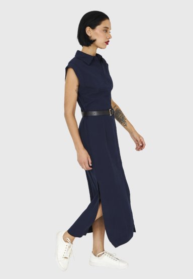 VESTIDO CAMISERO MUJER NICOPOLY AZUL MARINO CINTURÓN - 3