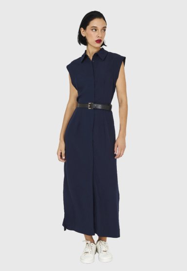 VESTIDO CAMISERO MUJER NICOPOLY AZUL MARINO CINTURÓN - 5