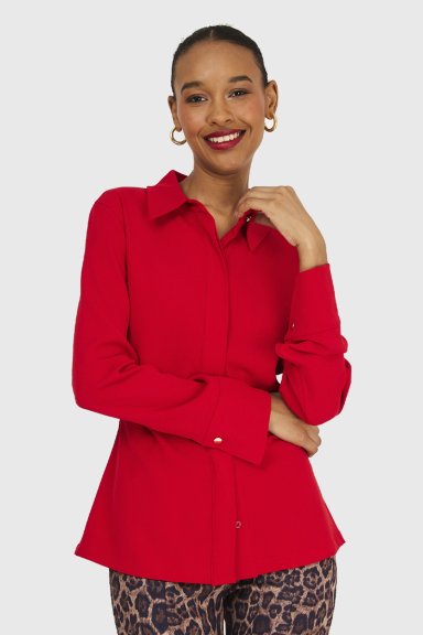 CAMISA MUJER NICOPOLY ROJO PLIEGUES CINTURA - 1