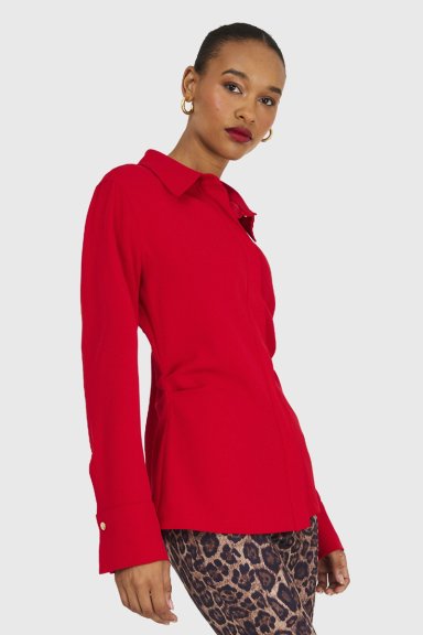 CAMISA MUJER NICOPOLY ROJO PLIEGUES CINTURA - 3