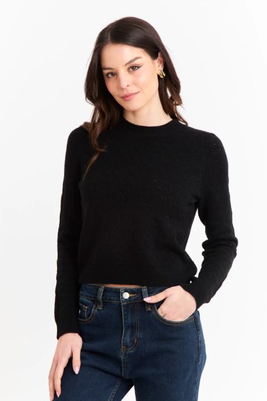 SWEATER MUJER NICOPOLY NEGRO BÁSICO CUELLO REDONDO - 1