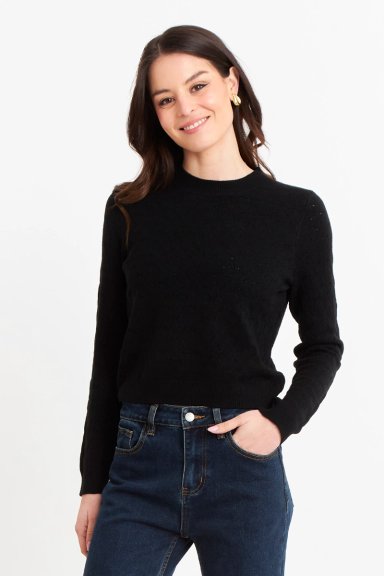 SWEATER MUJER NICOPOLY NEGRO BÁSICO CUELLO REDONDO - 5