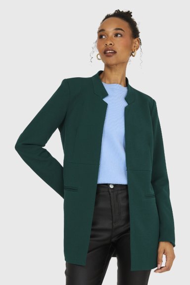 BLAZER MUJER NICOPOLY VERDE OSCURO CUELLO MAO - 1