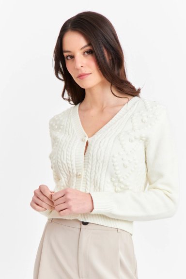 CÁRDIGAN MUJER NICOPOLY BLANCO INVIERNO CROP PERLAS - 1