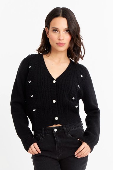 CÁRDIGAN MUJER NICOPOLY NEGRO CROP PERLAS - 1