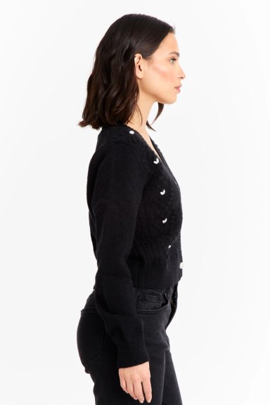 CÁRDIGAN MUJER NICOPOLY NEGRO CROP PERLAS - 3
