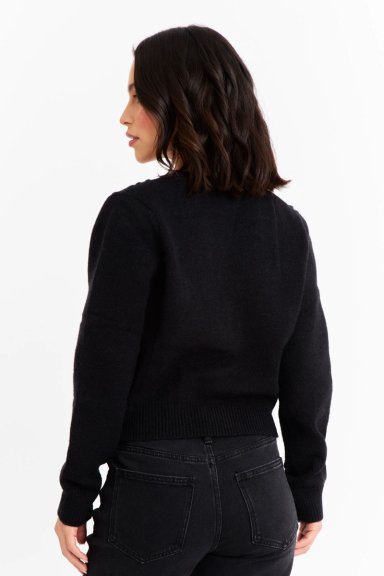 CÁRDIGAN MUJER NICOPOLY NEGRO CROP PERLAS - 4