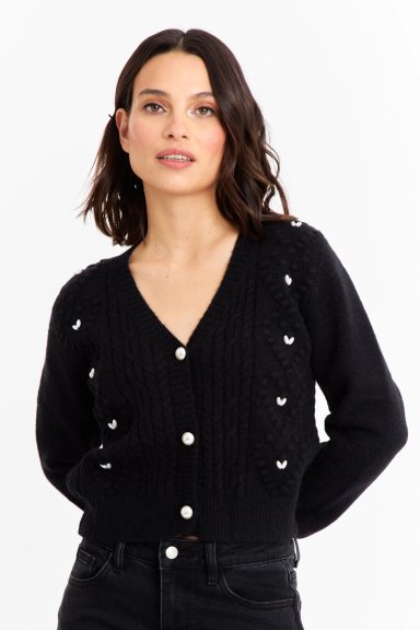 CÁRDIGAN MUJER NICOPOLY NEGRO CROP PERLAS - 5
