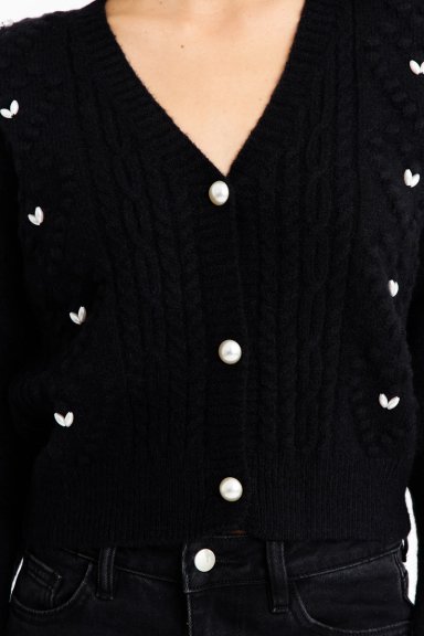 CÁRDIGAN MUJER NICOPOLY NEGRO CROP PERLAS - 6