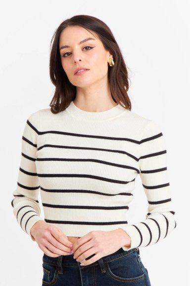 SWEATER MUJER NICOPOLY BLANCO INVIERNO RAYAS - 1
