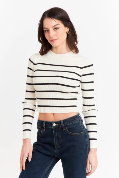 SWEATER MUJER NICOPOLY BLANCO INVIERNO RAYAS - 5