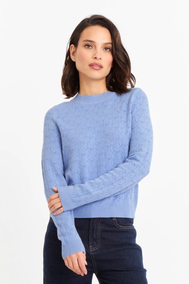 SWEATER MUJER NICOPOLY CELESTE BÁSICO CUELLO REDONDO - 1