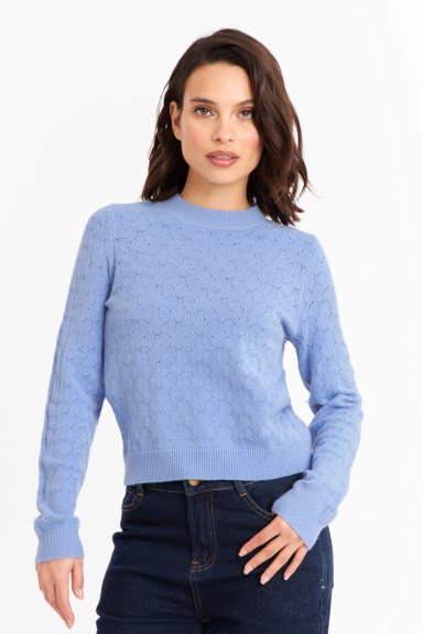 SWEATER MUJER NICOPOLY CELESTE BÁSICO CUELLO REDONDO - 5