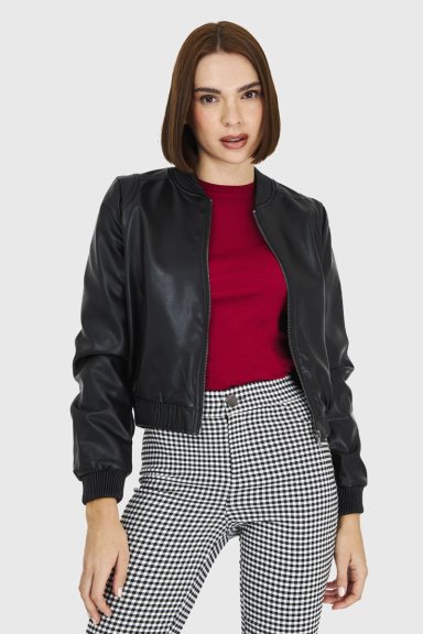 BOMBER ECOCUERO NEGRO NICOPOLY - 1