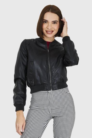 BOMBER ECOCUERO NEGRO NICOPOLY - 5