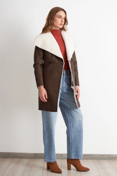 CHAQUETA ECOCUERO/TIPO PIEL CAFE  NICOPOLY - 3