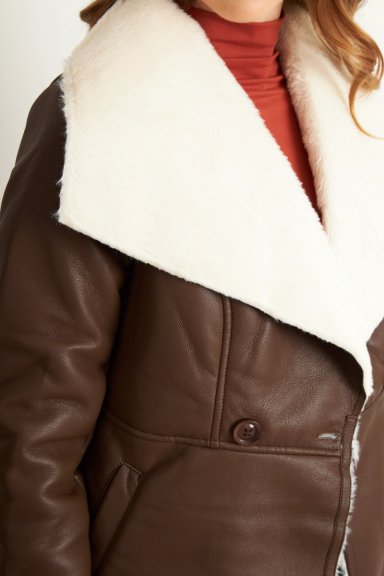 CHAQUETA ECOCUERO/TIPO PIEL CAFE  NICOPOLY - 6