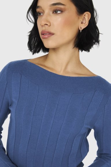 SWEATER ACANALADO CUELLO BOTE CELESTE NICOPOLY - 6
