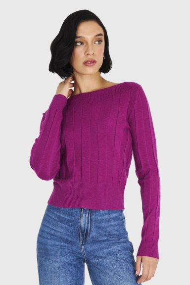 SWEATER ACANALADO CUELLO BOTE LILA NICOPOLY - 1