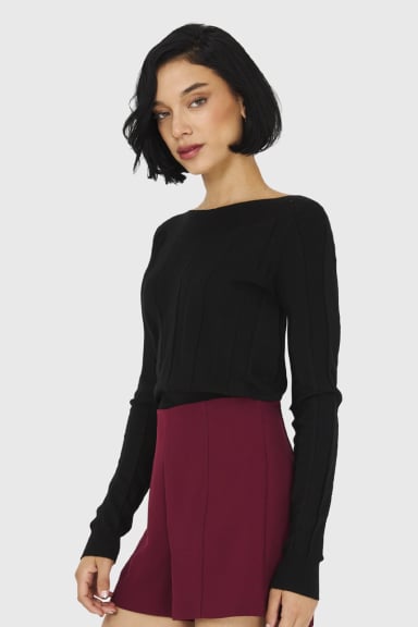 SWEATER ACANALADO CUELLO BOTE NEGRO NICOPOLY - 3