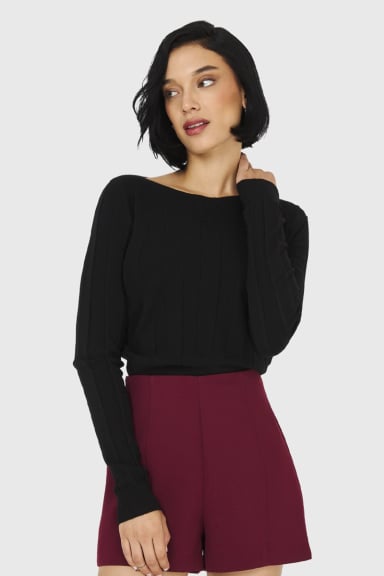 SWEATER ACANALADO CUELLO BOTE NEGRO NICOPOLY - 5