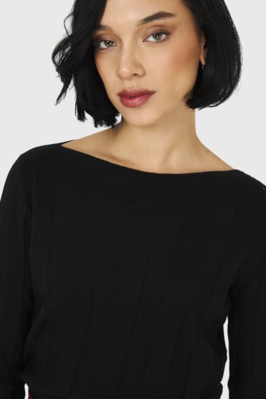 SWEATER ACANALADO CUELLO BOTE NEGRO NICOPOLY - 6