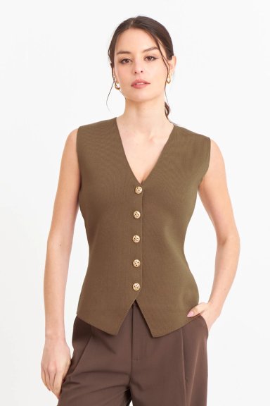 GILET LARGO CON BOTONES CAFE - 5