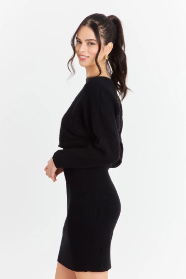 VESTIDO ACANALADO NEGRO CON CINTURON NICOPOLY - 3