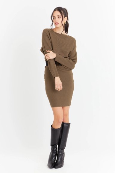 VESTIDO ACANALADO CAFE  CON CINTURON NICOPOLY - 2