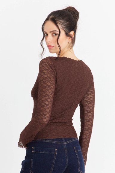 POLERA ENCAJE MANGA LARGA CAFE  NICOPOLY - 3