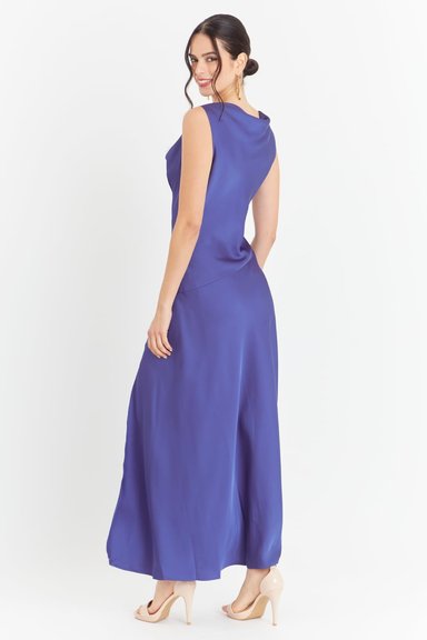 VESTIDO LARGO ESCOTE DRAPEADO AZUL NICOPOLY - 4