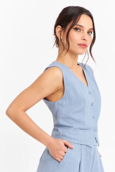 GILET MEZCLA LINO CELESTE NICOPOLY - 3