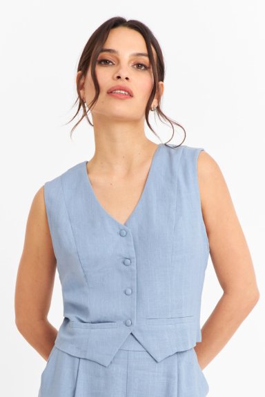 GILET MEZCLA LINO CELESTE NICOPOLY - 5
