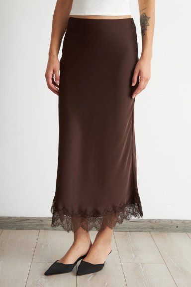 FALDA SATIN ENCAJE EN RUEDO CAFE  NICOPOLY - 6