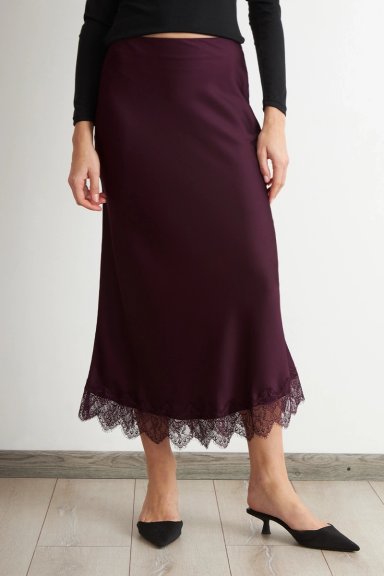 FALDA SATIN ENCAJE EN RUEDO BURDEO NICOPOLY - 1