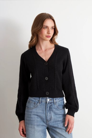 CARDIGAN DISEÑO TRENZADO NEGRO NICOPOLY - 1