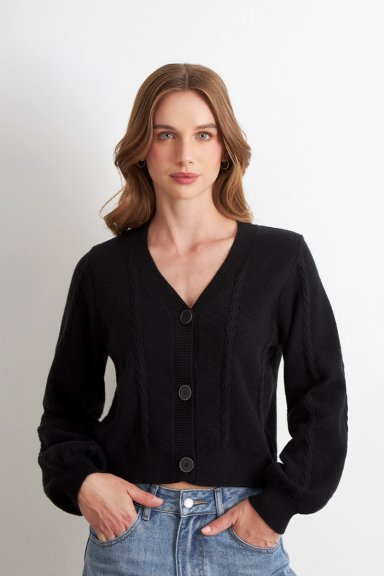 CARDIGAN DISEÑO TRENZADO NEGRO NICOPOLY - 5