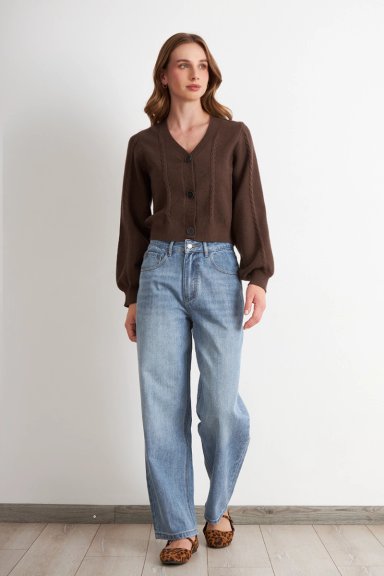 CARDIGAN DISEÑO TRENZADO CAFE  NICOPOLY - 2