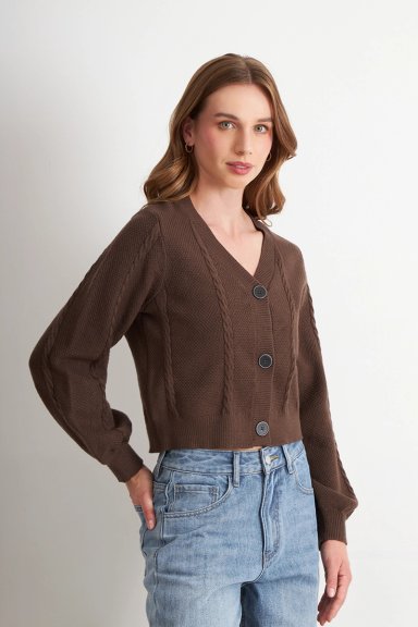 CARDIGAN DISEÑO TRENZADO CAFE  NICOPOLY - 3
