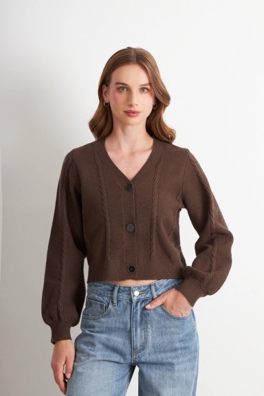 CARDIGAN DISEÑO TRENZADO CAFE  NICOPOLY - 5